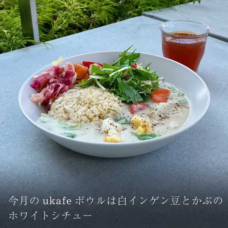 今月のukafeボウルは白インゲン豆とかぶのホワイトシチュー。画像