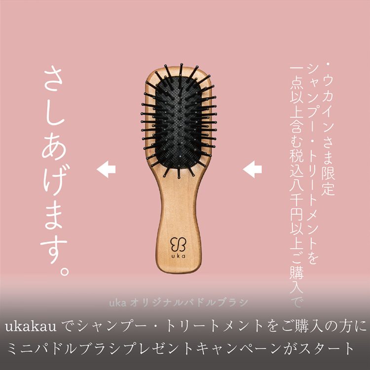 ukakauでシャンプー・トリートメントをご購入の方にミニパドルブラシプレゼントキャンペーンがスタート画像
